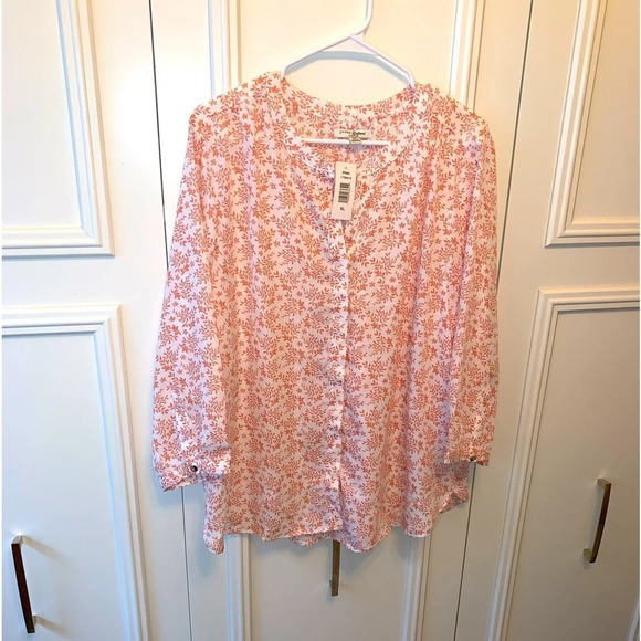 Jachs‎ Girlfriend Pink/White floral short sleeved popover top XL NWT - Picture 1 of 7